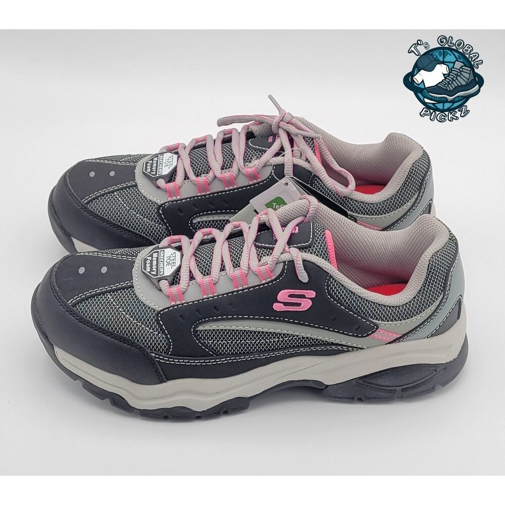Skechers Work Biscoe Steel Toe Shoes Pink Gray Slip Resistant Womens size 10 - Picture 3 of 12